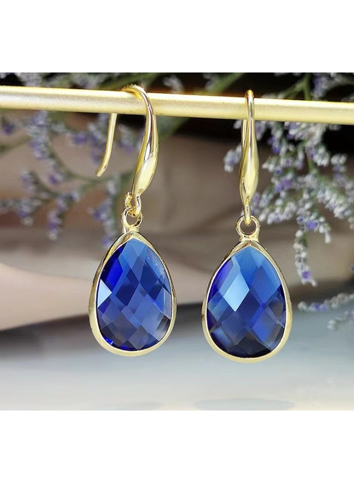 LATEEN Women's Gold-Plated  Emerald Blue Zircon Earrings for Ladies, Ideal for Wedding & Festive Wear in Middle East - Image 1